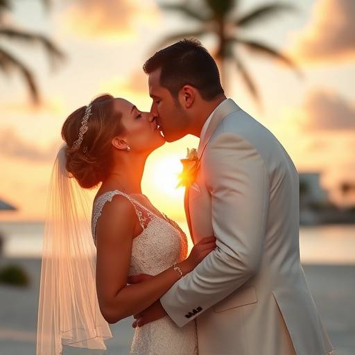 A bride and groom sharing a kiss during their wedding ceremony in Miami