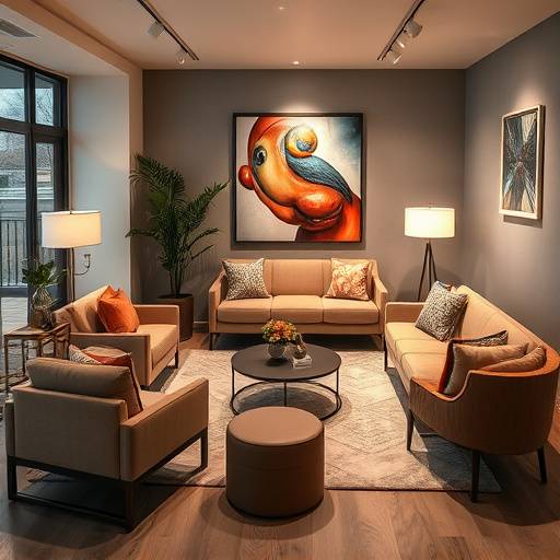 A comfortable and stylish client lounge area in Stellaris Studios, featuring modern furniture and artwork.
