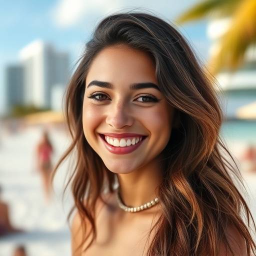 A young woman smiling during a portrait session on Miami Beach
