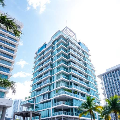 Architectural shot of a modern building in downtown Miami