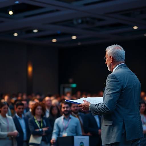 Capturing the emotional speech of a keynote speaker at a business conference, highlighting audience engagement.