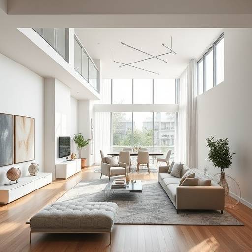 Interior shot of a luxury apartment, styled to showcase architectural design and modern living.