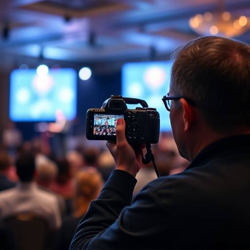 Photographer taking photo of a speaker at a conference