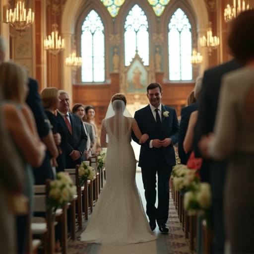 Wedding videographer filming a bride walking down the aisle